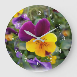 Shining pansies large clock