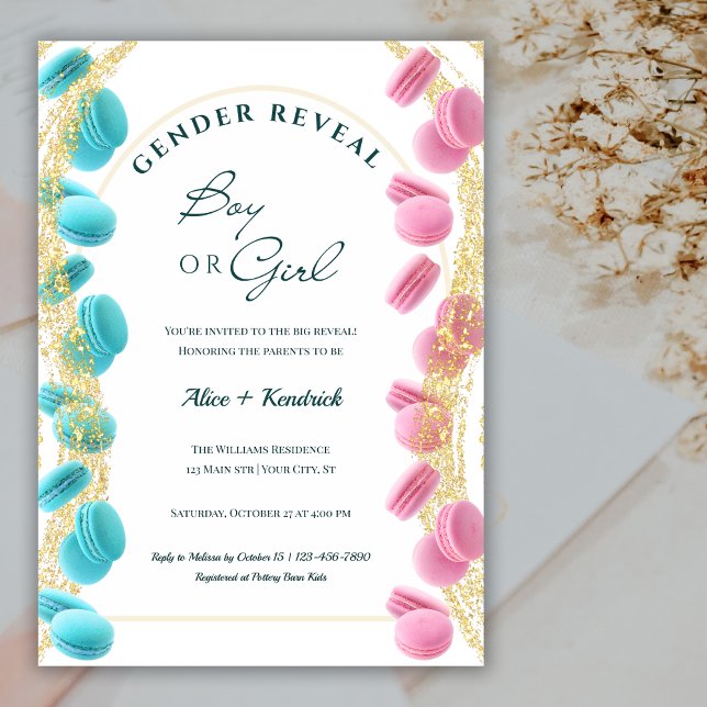 Shining Pink And Blue Macarons Gender Reveal Invitation (Creator Uploaded)