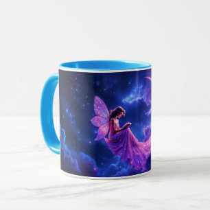 Shining pink fairy wings luminous stars art mug
