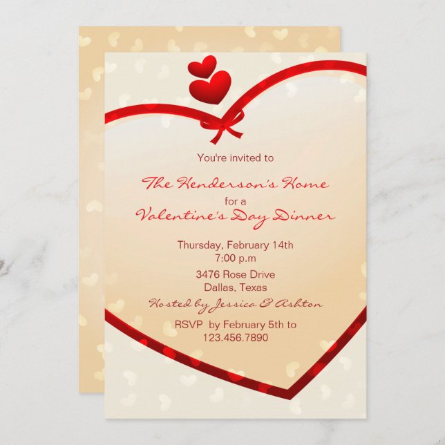 Shining Red Heart Valentines Day Party Invite (Front/Back)