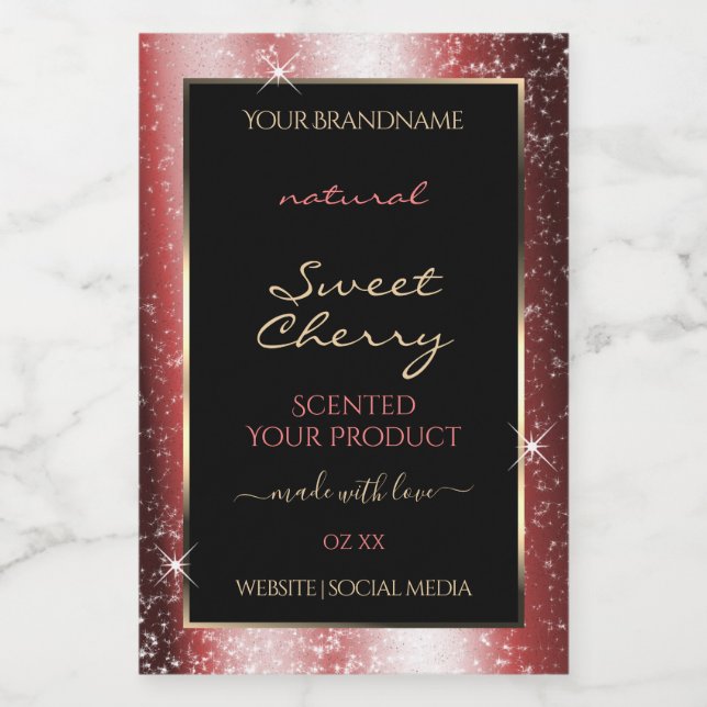 Shining Red Sparkle Glitter Frame Product Label (Single Label)