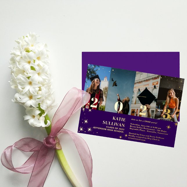 Shining Star 4 Photo Collage Graduation Invitation (Creator Uploaded)