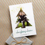 Shining Star | Christmas Cheer Photo Holiday Card<br><div class="desc">Send joyous holiday greetings with these beautiful holiday photo cards featuring a vertical or portrait orientated image inside a modern Christmas tree cutout illustration topped with a faux gold foil star. "Christmas Cheer" appears beneath in festive spruce green lettering, with your family name and the year beneath. Add an additional...</div>