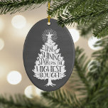 Shining Star Christmas Tree Chalkboard Keepsake Ceramic Tree Decoration<br><div class="desc">Have yourself a merry little Christmas with this festive design! Features a bountiful Christmas tree with "hang a shining star upon the highest bough" inscribed inside, all on a brushed grey chalkboard background. Customise the reverse side with the year for a sweet holiday keepsake. Coordinating items, including Christmas cards, available...</div>
