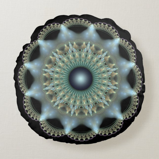 Shining star fractal ornament round cushion (Front)