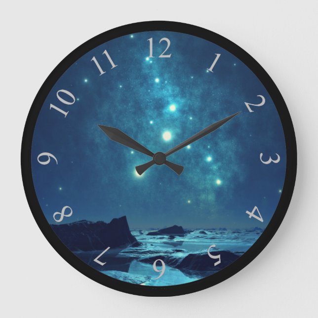 Shining Stars at Night in Snowy North Large Clock (Front)
