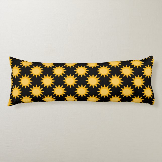 Shining Sun Illustration On Black Pattern Design  Body Cushion (Front)