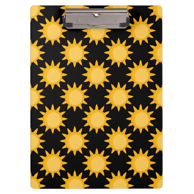Shining Sun Illustration On Black Pattern Design  Clipboard (Front)