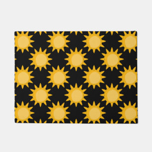 Shining Sun Illustration On Black Pattern Design Doormat