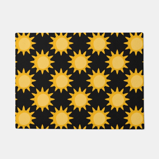 Shining Sun Illustration On Black Pattern Design  Doormat (Front)