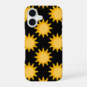 Shining Sun Illustration On Black Pattern Design iPhone 16 Case