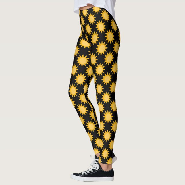 Shining Sun Illustration On Black Pattern Design  Leggings (Creator Uploaded)