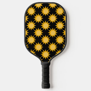 Shining Sun Illustration On Black Pattern Design  Pickleball Paddle