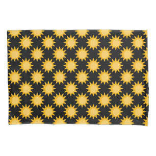 Shining Sun Illustration On Black Pattern Design  Pillowcase