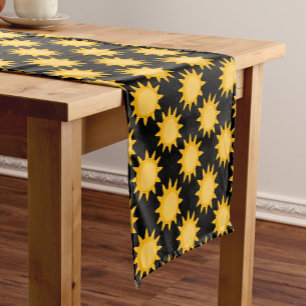 Shining Sun Illustration On Black Pattern Design Short Table Runner