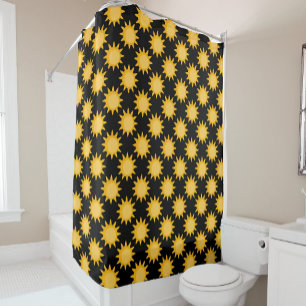 Shining Sun Illustration On Black Pattern Design  Shower Curtain