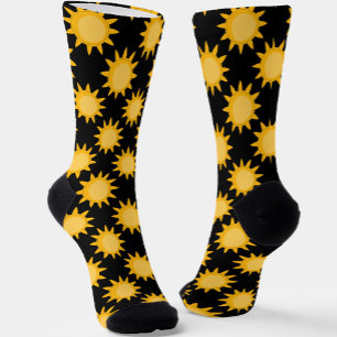 Shining Sun Illustration On Black Pattern Design  Socks