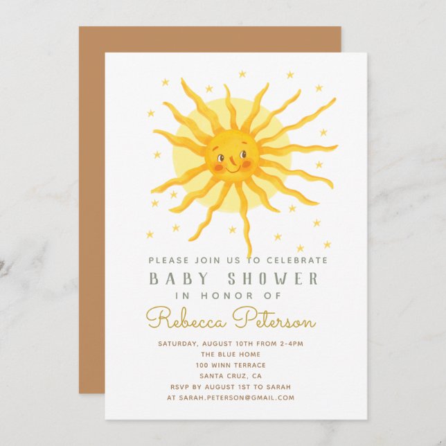 Shining sweet Smile sun baby shower invitation (Front/Back)