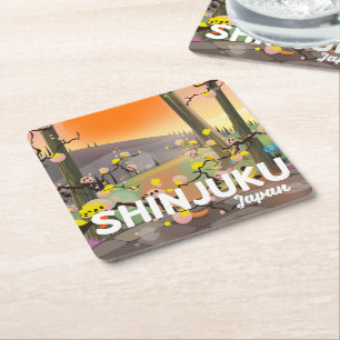Shinjuku Japan travel poster Square Paper Coaster