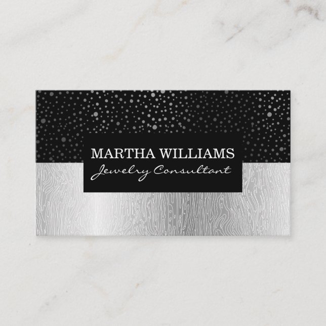 Shinny Dots Pattern Black | Silver Natural Pattern Business Card (Front)
