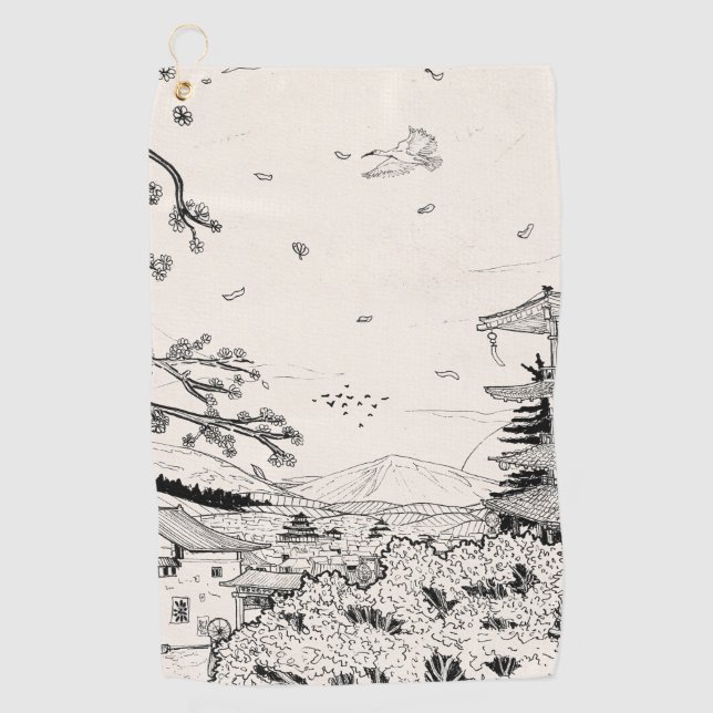 Shinto Shrine Fuji Edo Period Japan Shogun Inspire Golf Towel (Front)