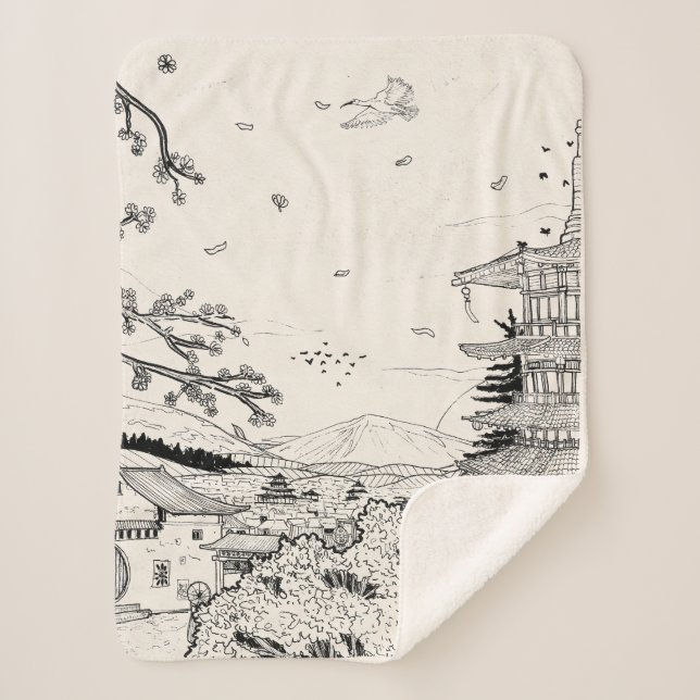 Shinto Shrine Fuji Edo Period Japan Shogun Inspire Sherpa Blanket (Front)