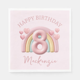 Shiny 3D Rainbow 8th Birthday Party for Girl Pink Napkin