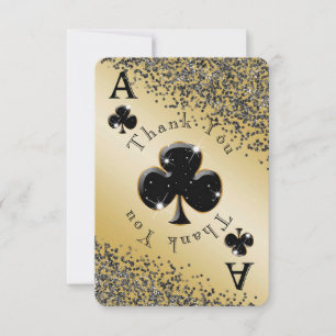 Shiny Ace of Clubs & Black Glitter Thank You Card