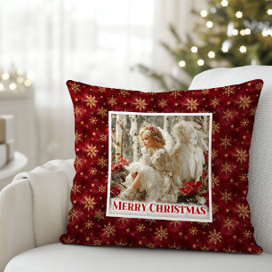 Shiny Angelic Red Gold Christmas Pillow Gift