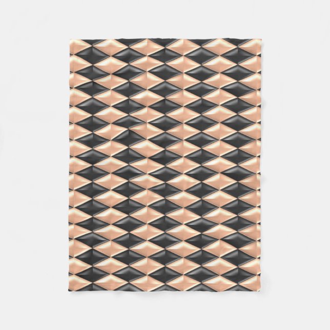 Shiny Black And Rose Gold Rhomboids Fleece Blanket (Front)