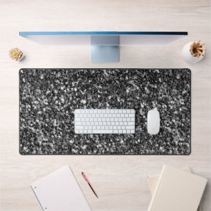 Shiny Black And White Glitter Desk Mat