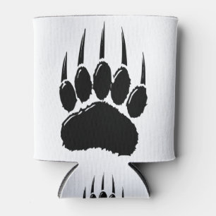 Shiny Black Bear Paw Print Can Cooler