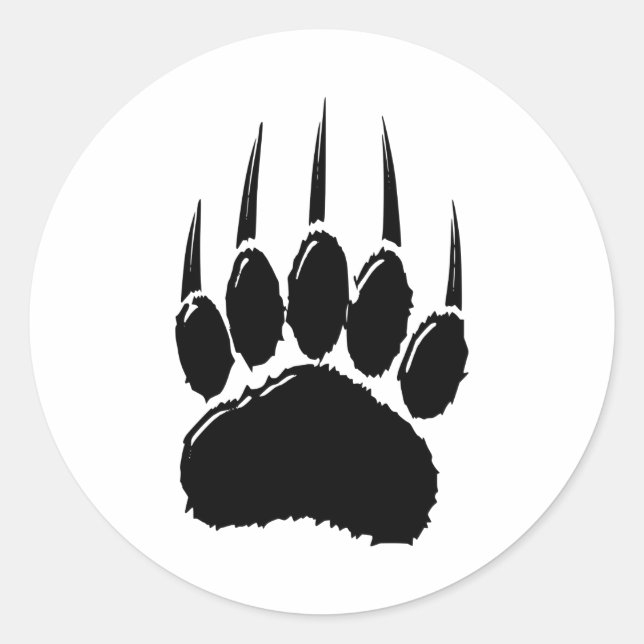Shiny Black Bear Paw Print  Classic Round Sticker (Front)
