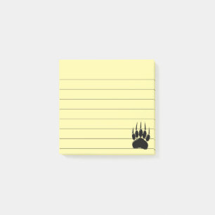 Shiny Black Bear Paw Print Lined 3x3 Post-it Notes