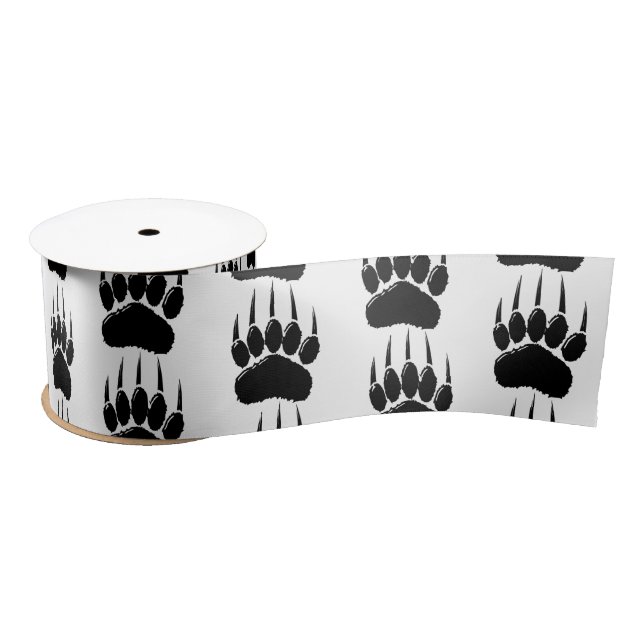 Shiny Black Bear Paw Print Satin Ribbon (Spool)