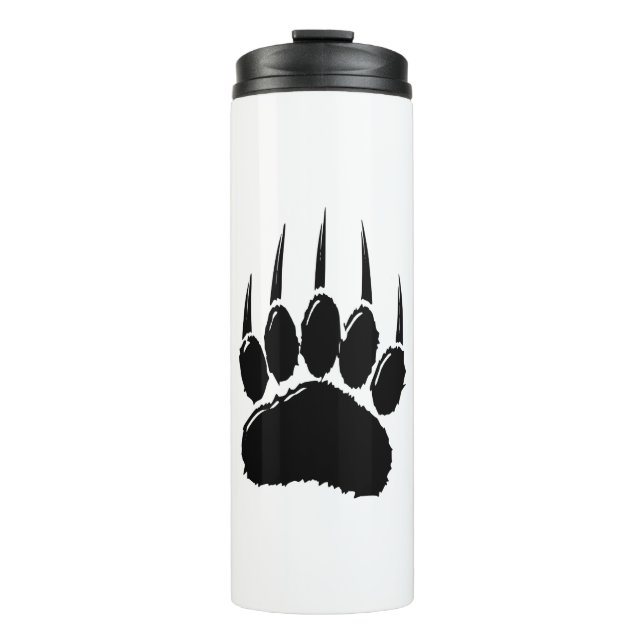 Shiny Black Bear Paw Print Thermal Tumbler (Front)