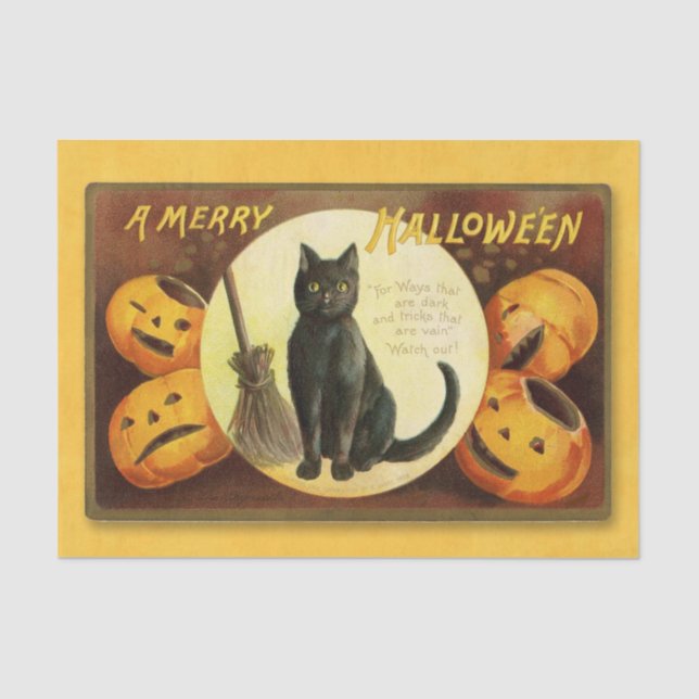 Shiny Black Cat Happy Halloween Tissue Paper (Front)