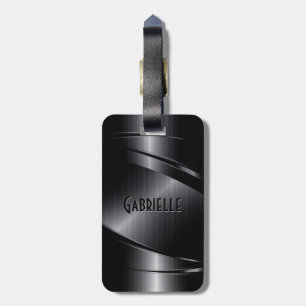 Shiny Black Metallic Brushed Aluminium Look Luggage Tag