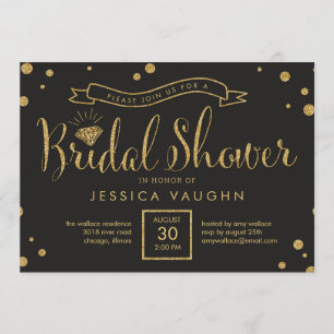 Shiny Bling Bridal Shower Invitation - Black Gold