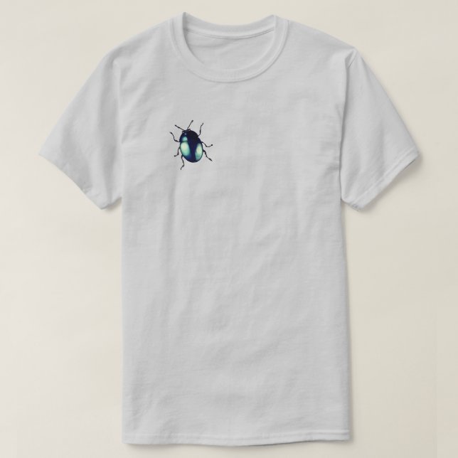 Shiny Blue Beetle Illustration T-Shirt (Design Front)