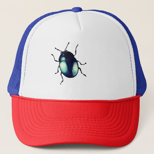 Shiny Blue Beetle Illustration Trucker Hat (Front)