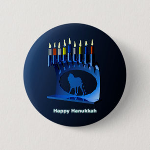 Shiny Blue Chanukkah Menorah 6 Cm Round Badge