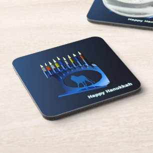 Shiny Blue Chanukkah Menorah Coaster