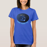 Shiny Blue Chanukkah Menorah T-Shirt<br><div class="desc">A modernistic,  metallic,  blue Chanukkah menorah,  featuring a lion in silhouette,  against a dark,  night-like background. All nine of the candles are lit. Hebrew text reading "Chag Chanukkah Sameach" (Happy Hanukkah) also appears in glowing blue and white.</div>