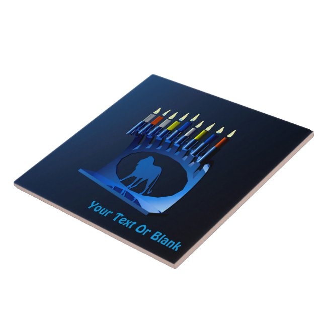 Shiny Blue Chanukkah Menorah Tile (Side)