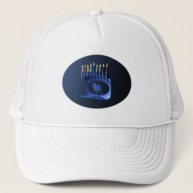 Shiny Blue Chanukkah Menorah Trucker Hat (Front)