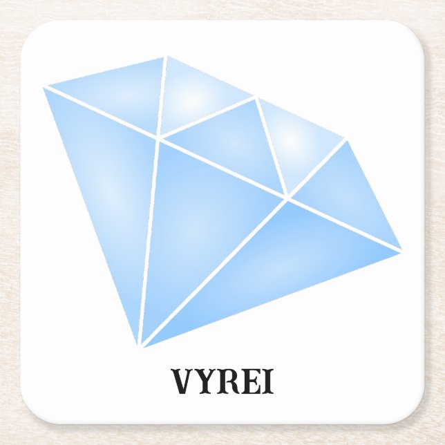 Shiny Blue Diamond Carat Square Paper Coaster (Front)