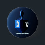 Shiny Blue Dreidel<br><div class="desc">A modernistic, metallic blue dreidel against a dark, night-like background. Two of the Hebrew letters found on a dreidel, nun and shin, glow brightly. Text reading "Happy Hanukkah" also appears in glowing blue and white.</div>