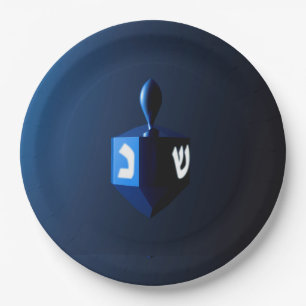 Shiny Blue Dreidel Paper Plate