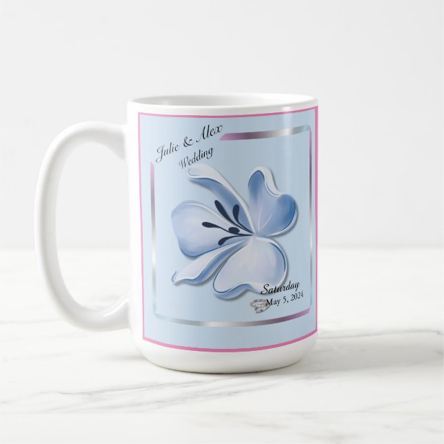 Shiny Blue Flower Wedding  Coffee Mug (Left)